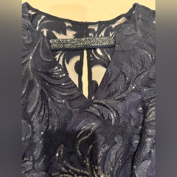 NWT! MAYA BROOKE Navy Sequin Sheer Overlay Layered Formal Dress SZ 16 Party Dres - Picture 4 of 12